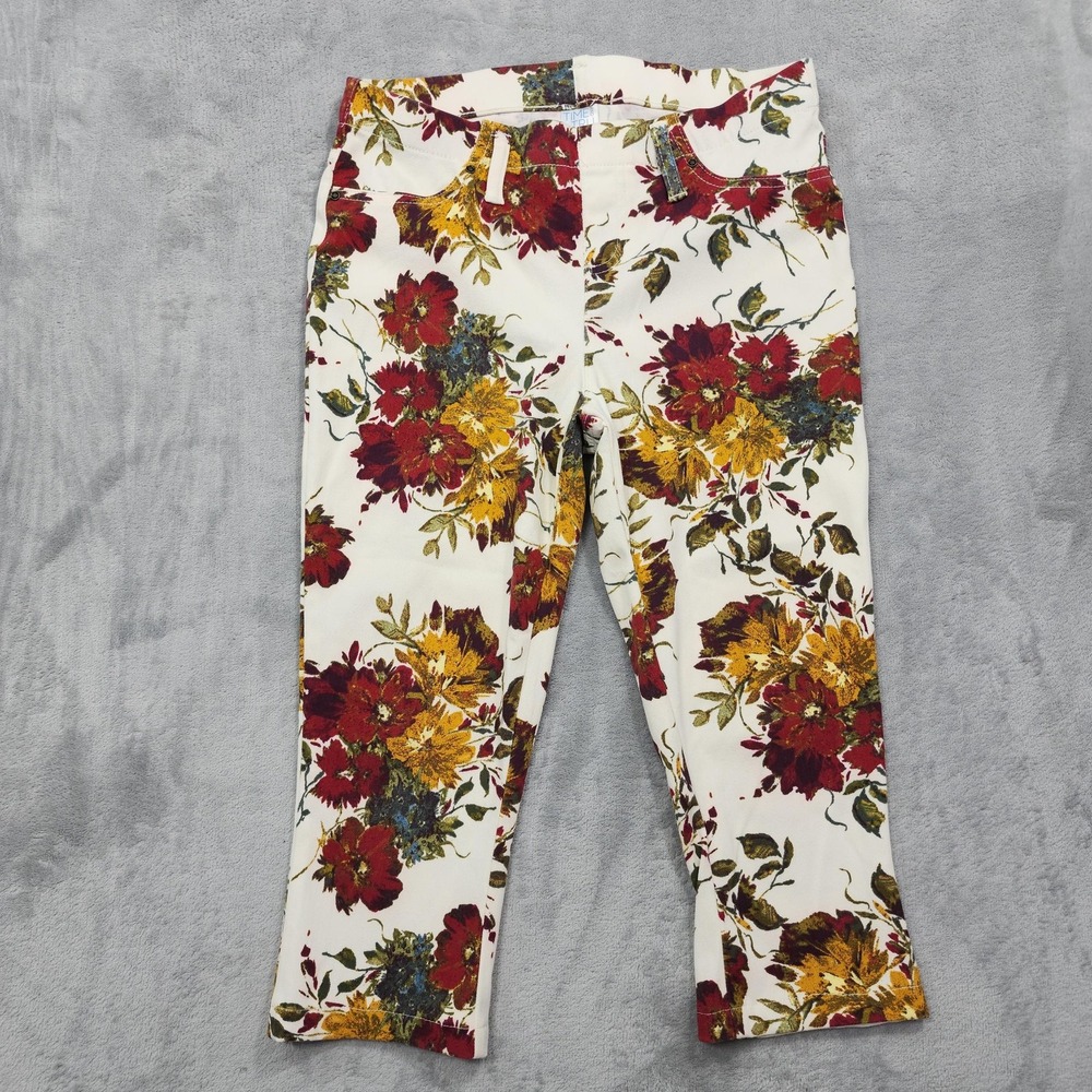 Time And Tru Jeans Womens S Multicolor Mid Rise Capri Floral Print Stretch Denim
